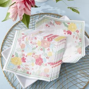 Kate Aspen Garden Blooms 9 in. Premium Decorative Paper Plates | Party Supplies (350 GSM weight -Set of 16) – Perfect for Weddings, Bridal Brunches, Bridal/ Baby Showers(Napkins)