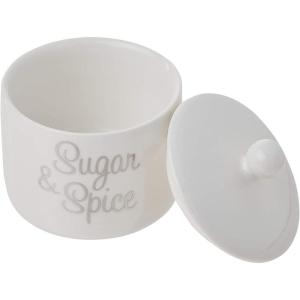 Kate Aspen Ceramic Sugar Container/Bowl, Spice and Everything Nice, White with Silver Foil, one size(Pack of 1)