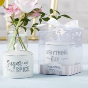 Kate Aspen Ceramic Sugar Container/Bowl, Spice and Everything Nice, White with Silver Foil, one size(Pack of 6)