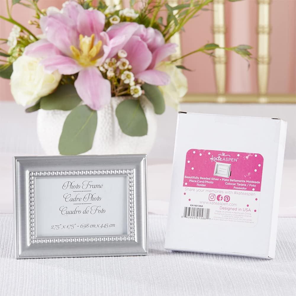 imageKate Aspen Beaded Mini Silver Picture FramesPlace Card Holder Wedding Decor Wedding Favors Tabletop Photo Holders Set of 6 As seen in the hit movie 27 DressesSilver Set of 6