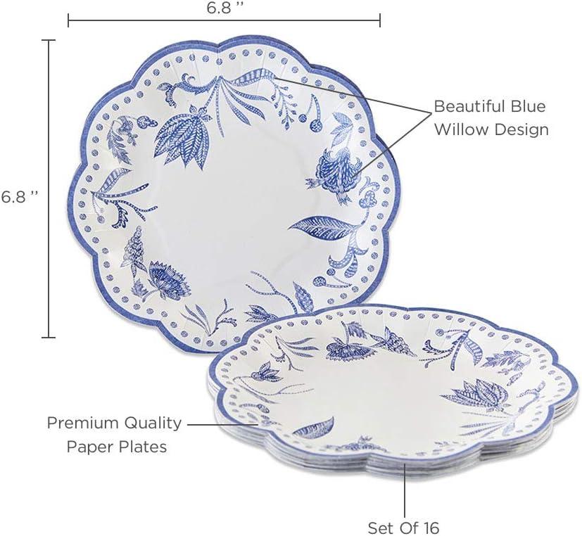 imageKate Aspen Blue Willow 7 in Decorative Premium Paper Plates 350 GSM weight Set of 16 Perfect for Bridal Showers and WeddingsBlue