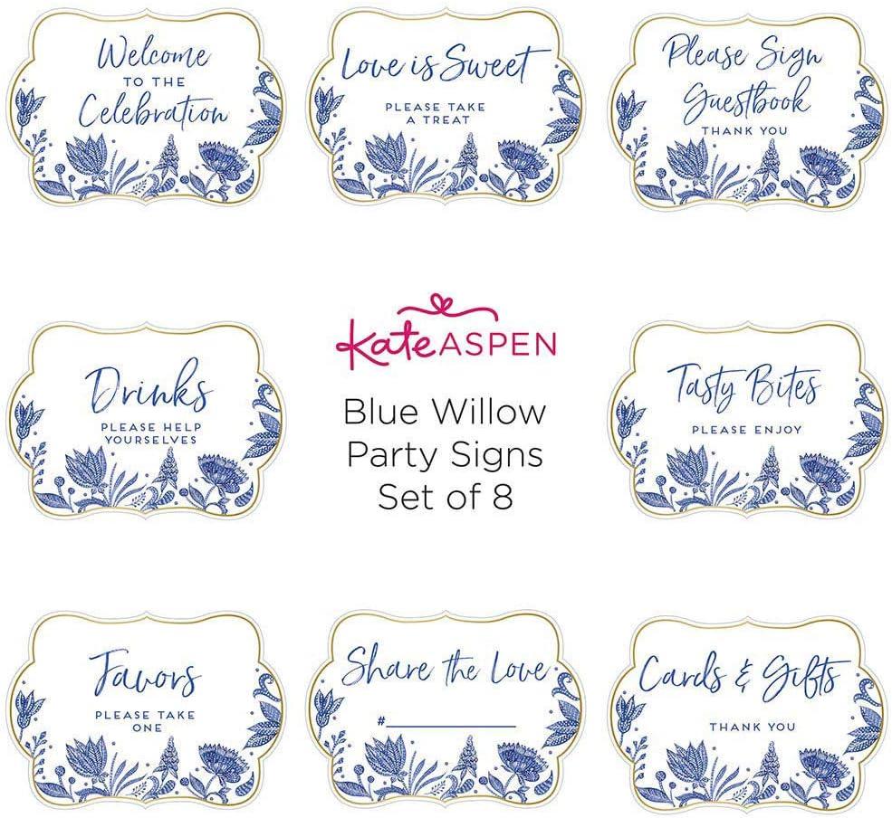 imageKate Aspen Blue Willow 7 in Decorative Premium Paper Plates 350 GSM weight Set of 16 Perfect for Bridal Showers and WeddingsDcor Sign Kit Set of 8