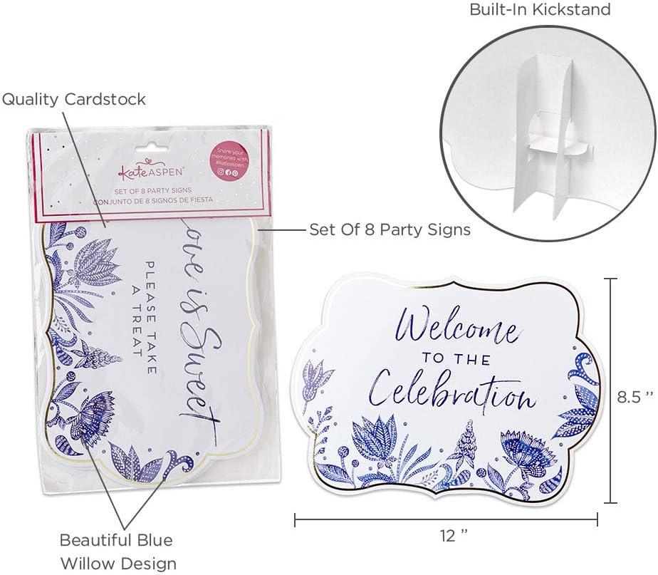 imageKate Aspen Blue Willow 7 in Decorative Premium Paper Plates 350 GSM weight Set of 16 Perfect for Bridal Showers and WeddingsDcor Sign Kit Set of 8