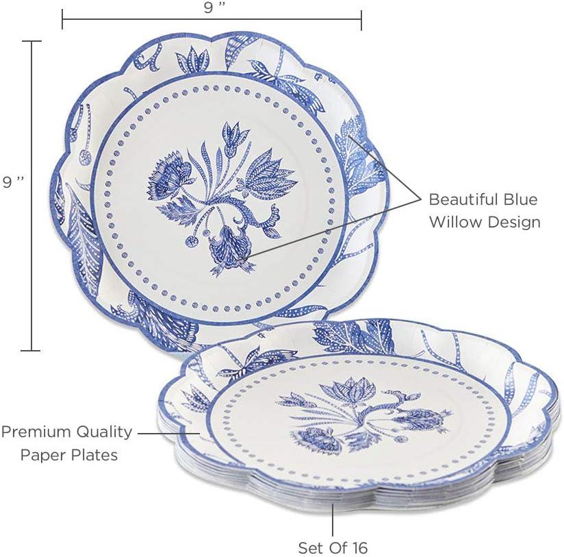 imageKate Aspen Blue Willow 7 in Decorative Premium Paper Plates 350 GSM weight Set of 16 Perfect for Bridal Showers and WeddingsWhite Blue