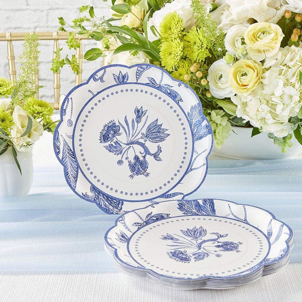 imageKate Aspen Blue Willow 7 in Decorative Premium Paper Plates 350 GSM weight Set of 16 Perfect for Bridal Showers and WeddingsWhite Blue