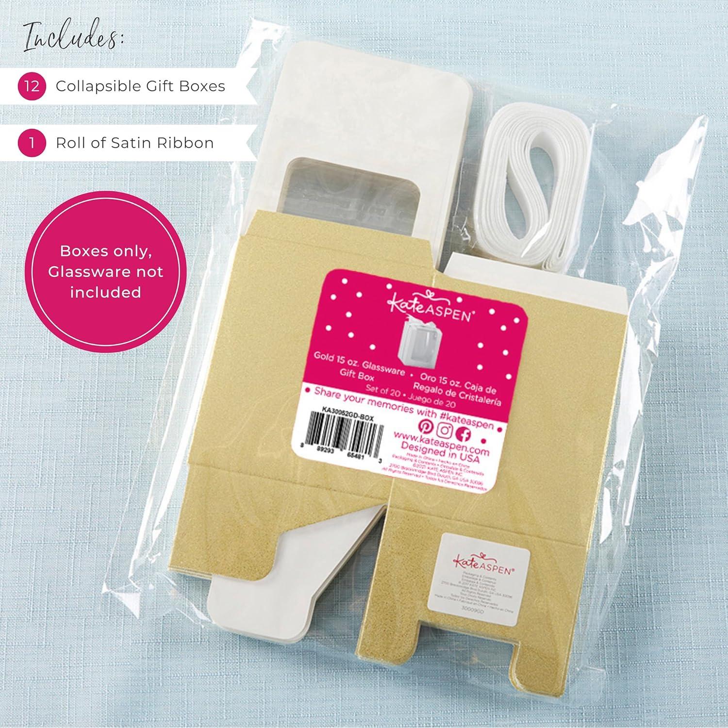 imageKate Aspen Gold Shimmer Display Gift Box GiftParty Favor can hold 9 oz Stemless Wine Glass Set of 12Gold