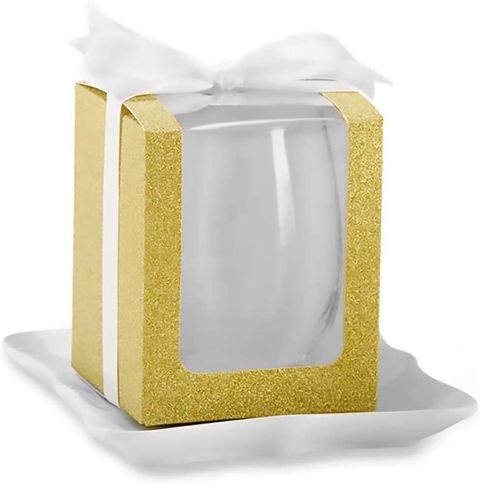 imageKate Aspen Gold Shimmer Display Gift Box GiftParty Favor can hold 9 oz Stemless Wine Glass Set of 12Gold