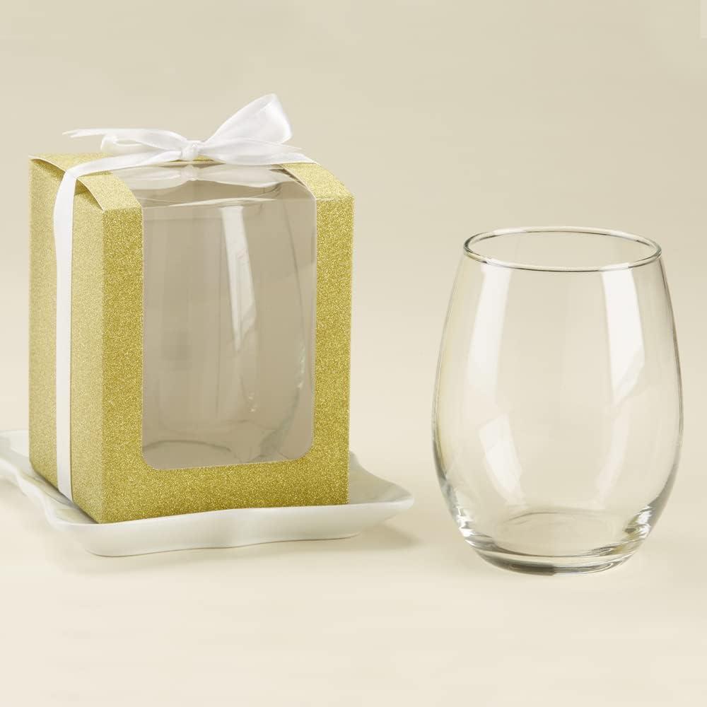 imageKate Aspen Gold Shimmer Display Gift Box GiftParty Favor can hold 9 oz Stemless Wine Glass Set of 12Gold
