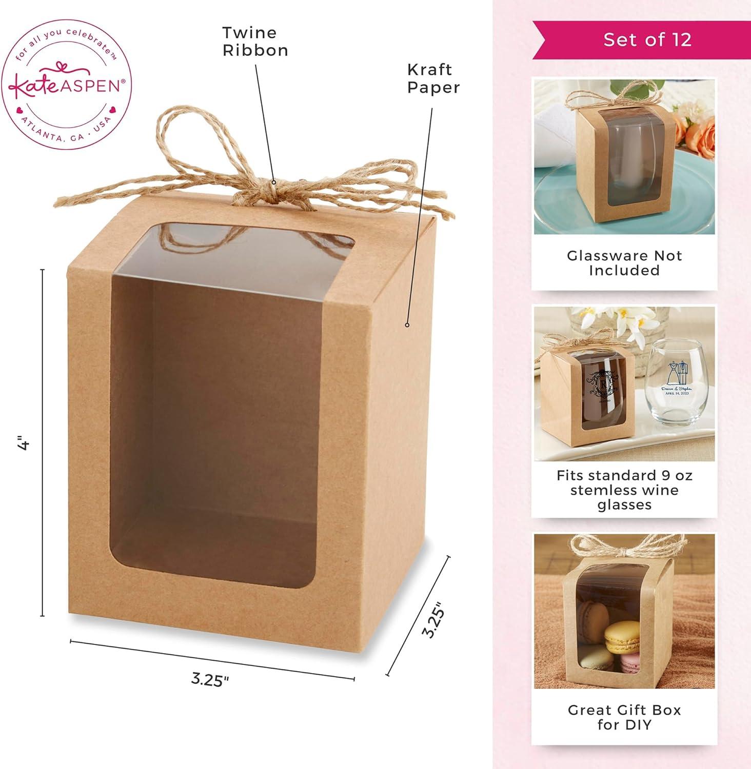 imageKate Aspen Gold Shimmer Display Gift Box GiftParty Favor can hold 9 oz Stemless Wine Glass Set of 12Kraft