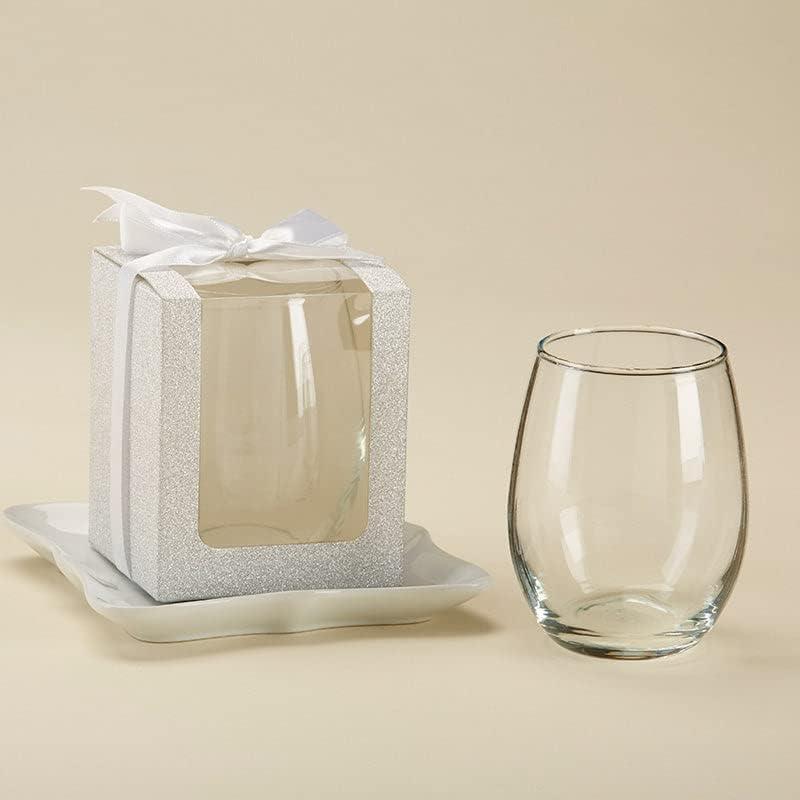 imageKate Aspen Gold Shimmer Display Gift Box GiftParty Favor can hold 9 oz Stemless Wine Glass Set of 12Silver