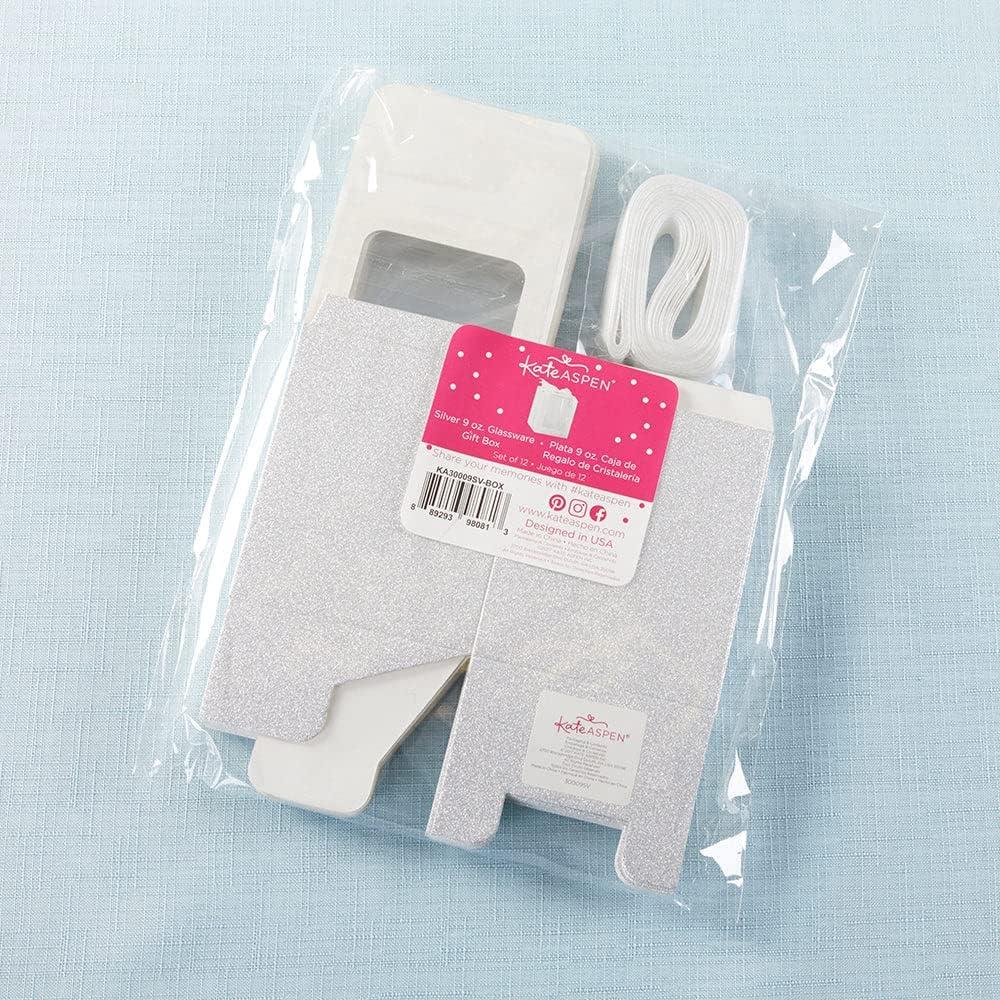 imageKate Aspen Gold Shimmer Display Gift Box GiftParty Favor can hold 9 oz Stemless Wine Glass Set of 12Silver