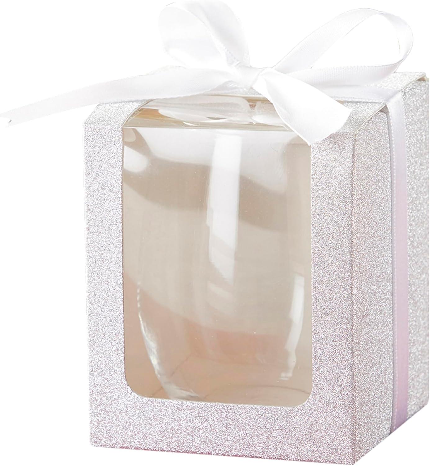 imageKate Aspen Gold Shimmer Display Gift Box GiftParty Favor can hold 9 oz Stemless Wine Glass Set of 12Silver
