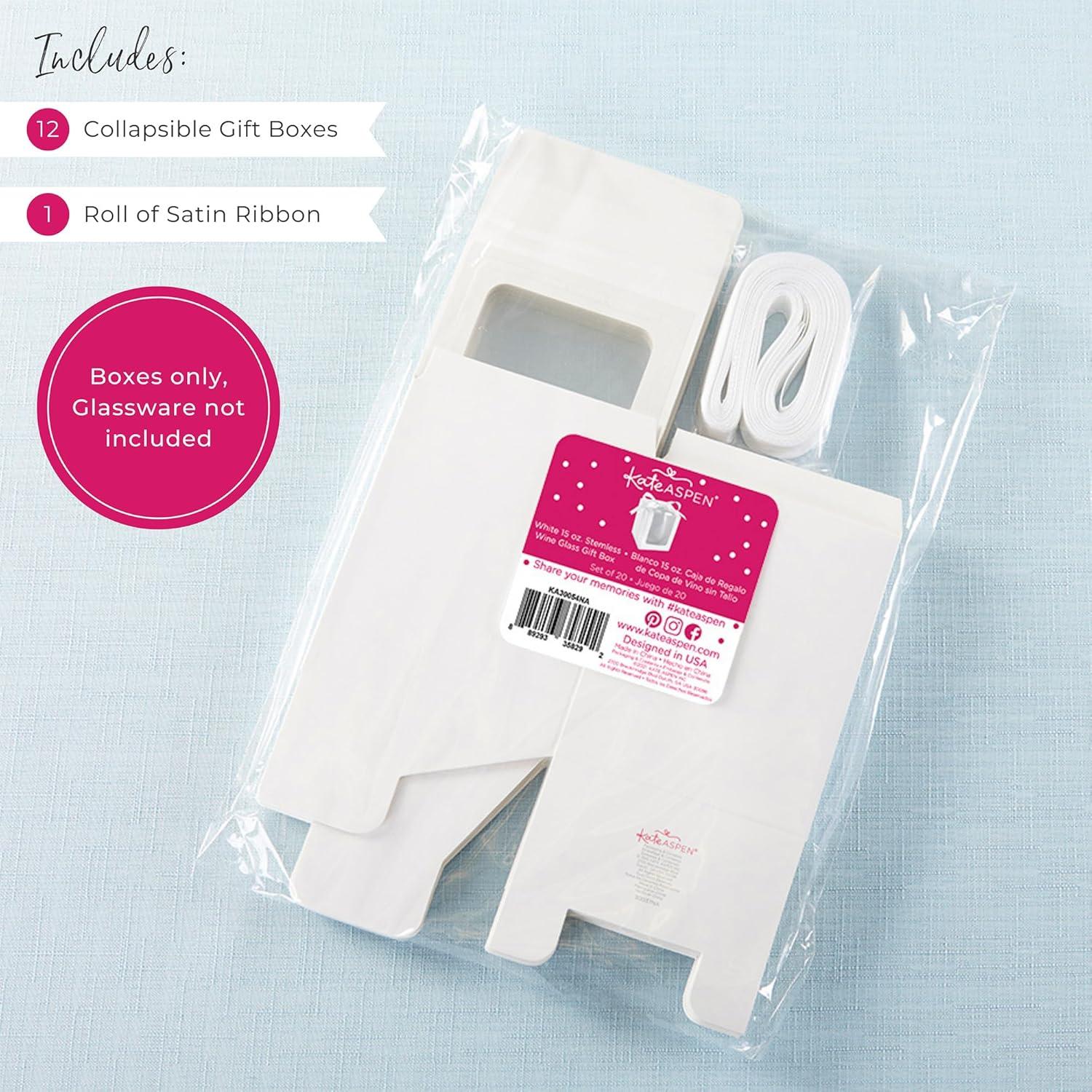 imageKate Aspen Gold Shimmer Display Gift Box GiftParty Favor can hold 9 oz Stemless Wine Glass Set of 12White