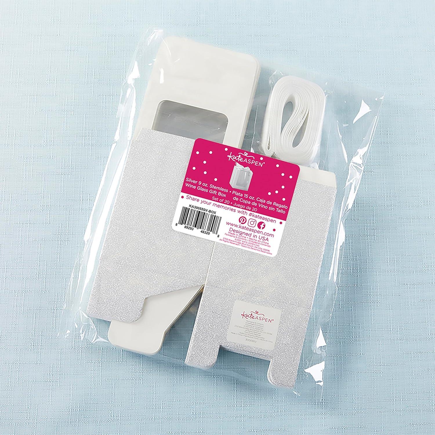 imageKate Aspen Gold Shimmer Display Gift Box GiftParty Favor can hold 9 oz Stemless Wine Glass Set of 12White