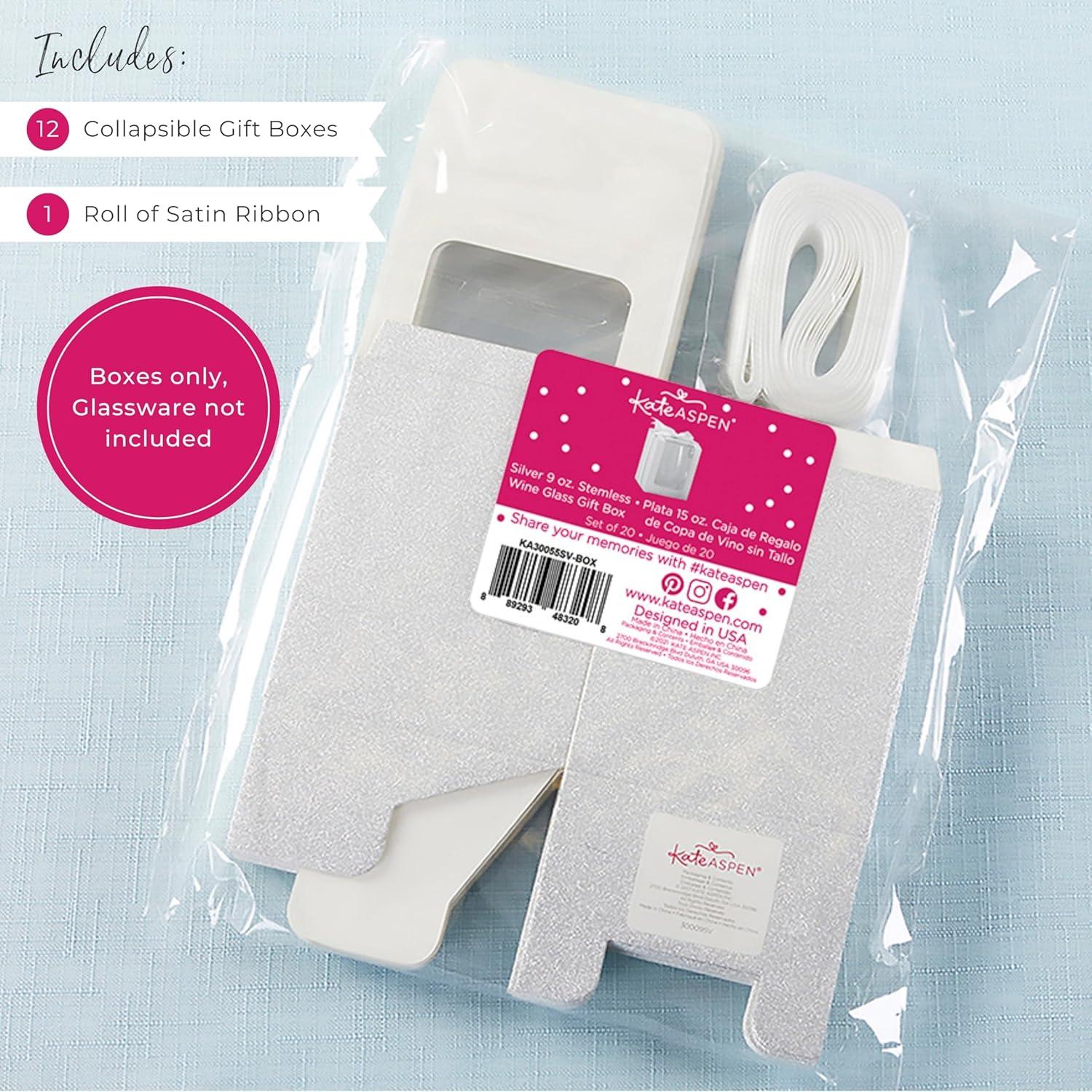 imageKate Aspen Gold Shimmer Display Gift Box GiftParty Favor can hold 9 oz Stemless Wine Glass Set of 12White