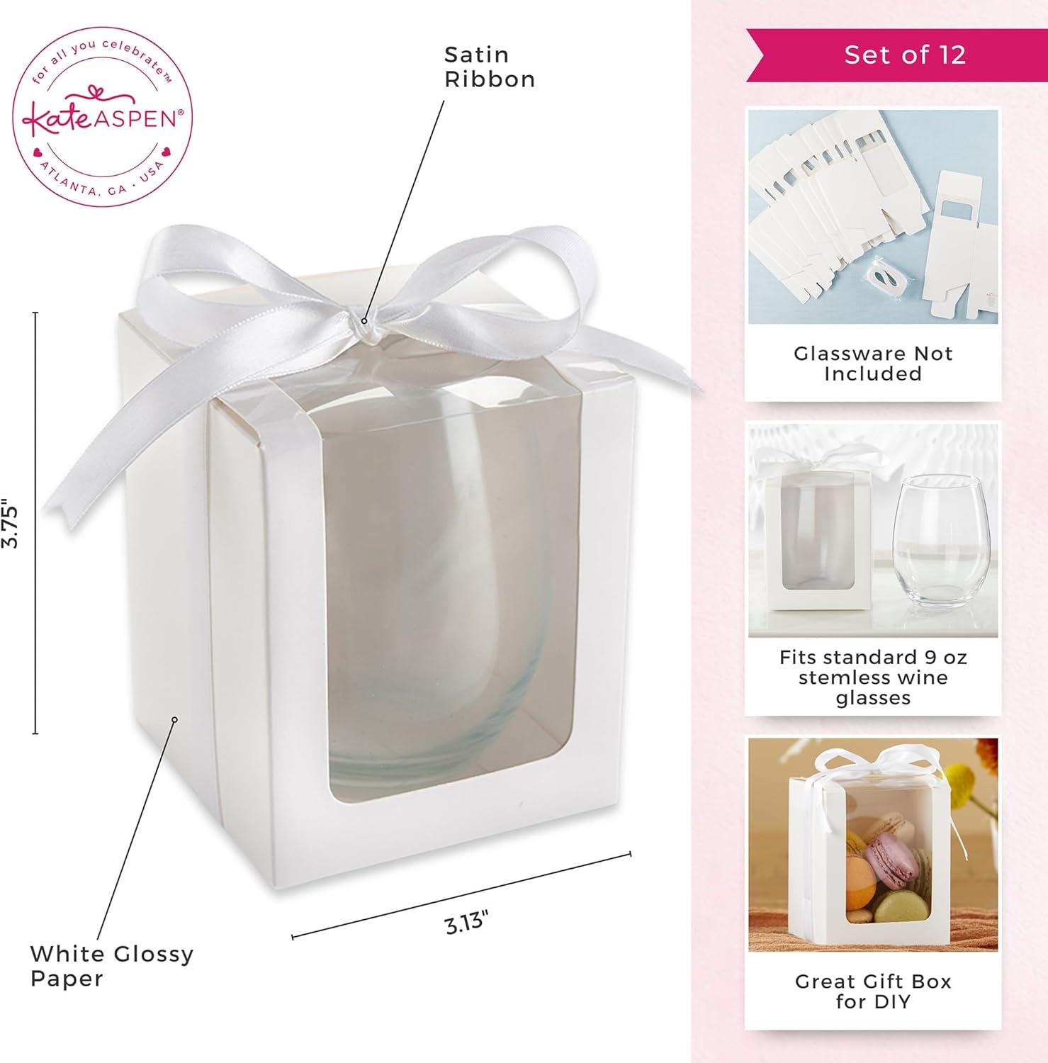 imageKate Aspen Gold Shimmer Display Gift Box GiftParty Favor can hold 9 oz Stemless Wine Glass Set of 12White