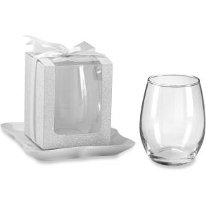 Kate Aspen, Gold Shimmer Display Gift Box, Gift/Party Favor, can hold 9 oz. Stemless Wine Glass (Set of 12)(Silver)