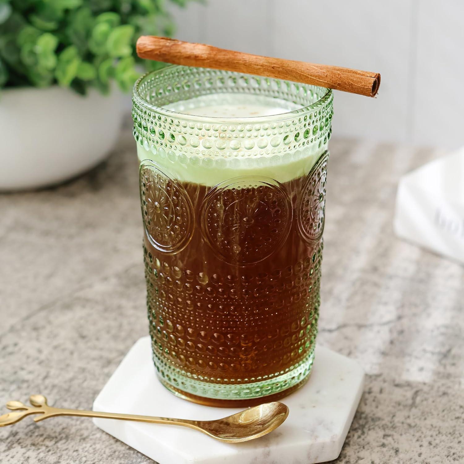 imageKate Aspen Hobnail Beaded Floral Amber Drinking Glasses Set of 6 13 oz Vintage Glassware Set Cocktail Glass Set Juice Glass Water Cups Great Hostess Gift ampamp Gift for New Home OwnersGreen