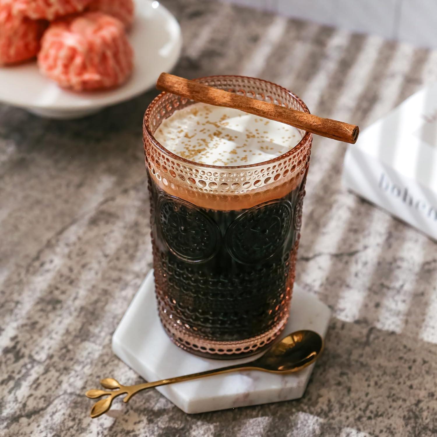 imageKate Aspen Hobnail Beaded Floral Amber Drinking Glasses Set of 6 13 oz Vintage Glassware Set Cocktail Glass Set Juice Glass Water Cups Great Hostess Gift ampamp Gift for New Home OwnersRose Gold