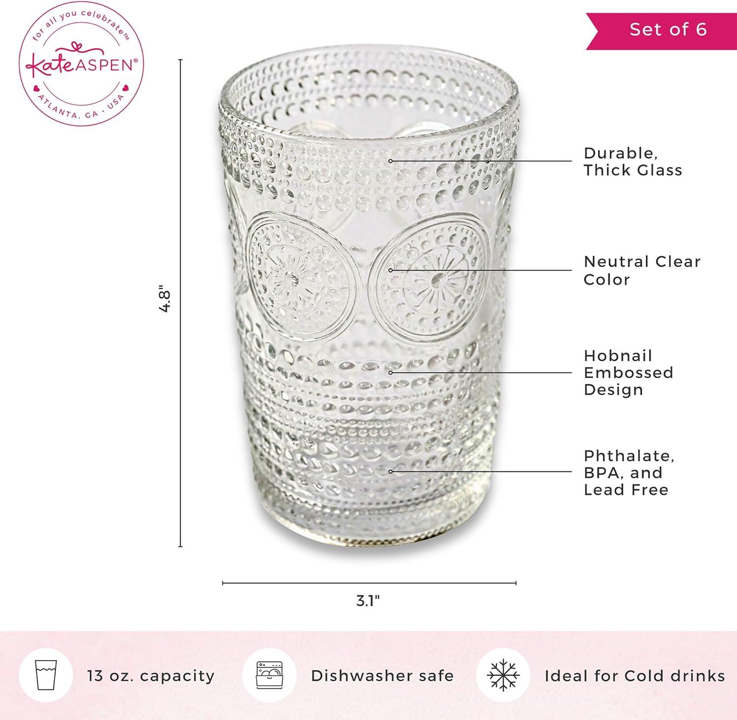 imageKate Aspen Hobnail Beaded Floral Amber Drinking Glasses Set of 6 13 oz Vintage Glassware Set Cocktail Glass Set Juice Glass Water Cups Great Hostess Gift ampamp Gift for New Home OwnersClear