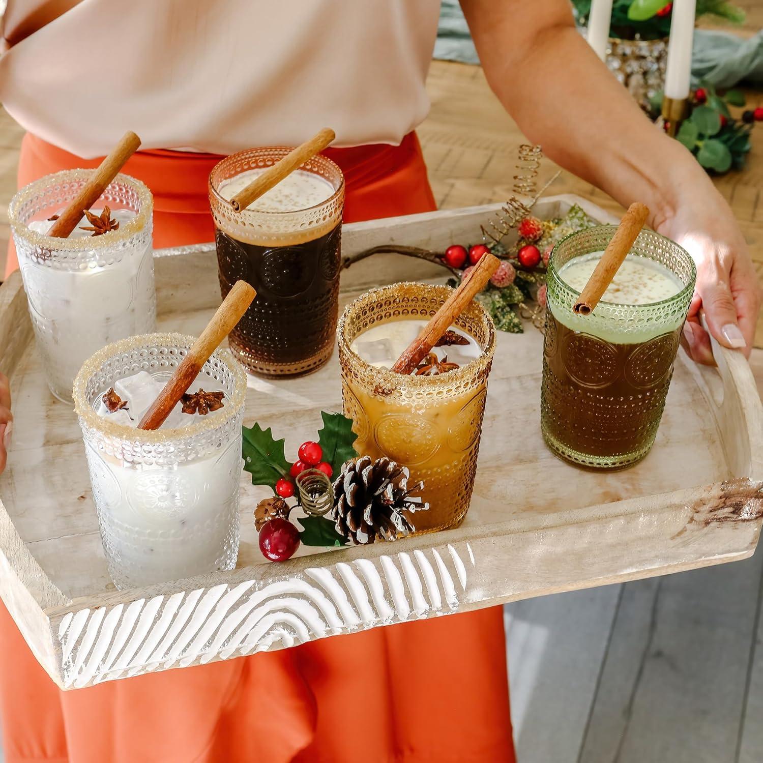 imageKate Aspen Hobnail Beaded Floral Amber Drinking Glasses Set of 6 13 oz Vintage Glassware Set Cocktail Glass Set Juice Glass Water Cups Great Hostess Gift ampamp Gift for New Home OwnersGreen