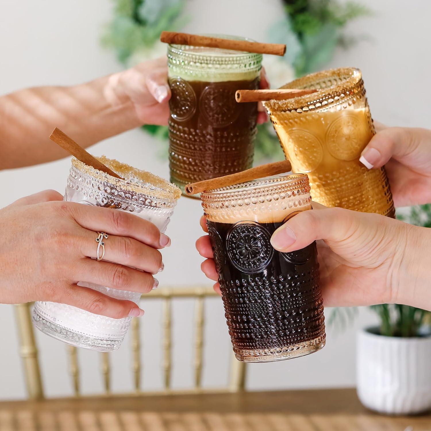 imageKate Aspen Hobnail Beaded Floral Amber Drinking Glasses Set of 6 13 oz Vintage Glassware Set Cocktail Glass Set Juice Glass Water Cups Great Hostess Gift ampamp Gift for New Home OwnersAmber