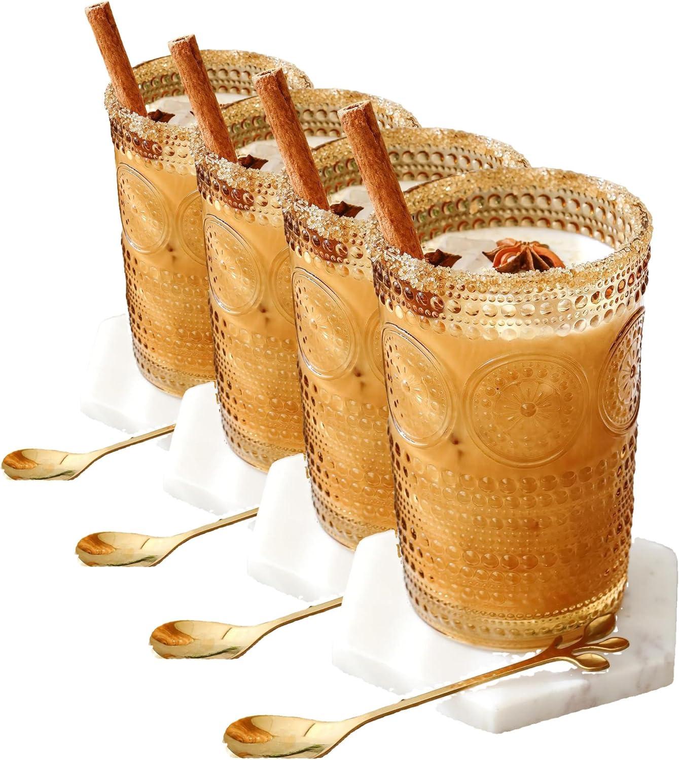 imageKate Aspen Hobnail Beaded Floral Amber Drinking Glasses Set of 6 13 oz Vintage Glassware Set Cocktail Glass Set Juice Glass Water Cups Great Hostess Gift ampamp Gift for New Home OwnersAmber