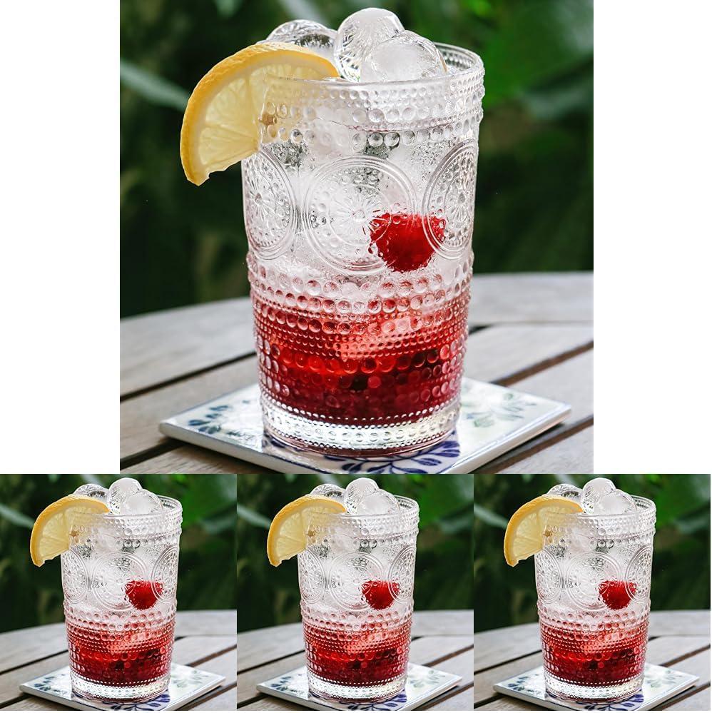 imageKate Aspen Hobnail Beaded Floral Amber Drinking Glasses Set of 6 13 oz Vintage Glassware Set Cocktail Glass Set Juice Glass Water Cups Great Hostess Gift ampamp Gift for New Home OwnersClear