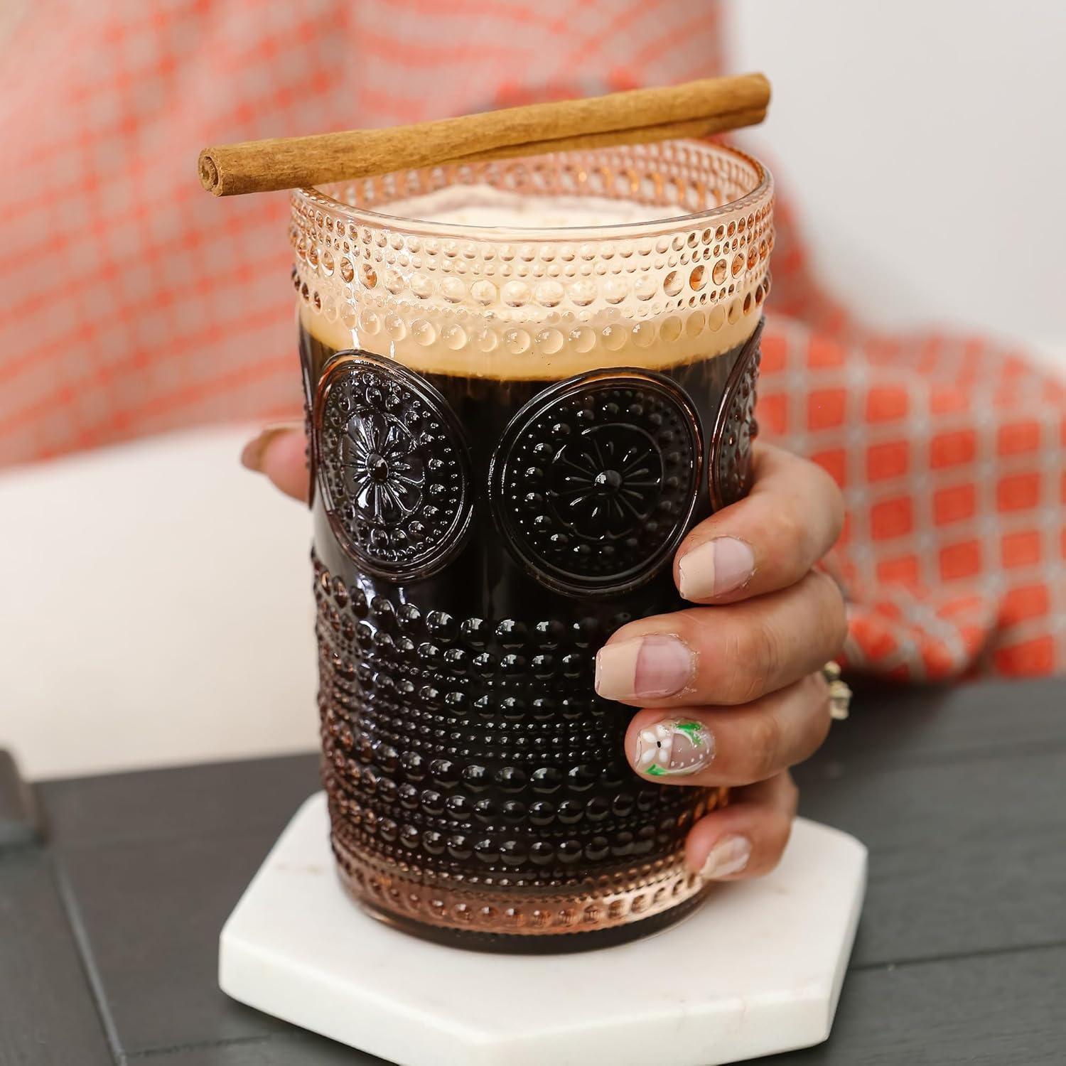 imageKate Aspen Hobnail Beaded Floral Amber Drinking Glasses Set of 6 13 oz Vintage Glassware Set Cocktail Glass Set Juice Glass Water Cups Great Hostess Gift ampamp Gift for New Home OwnersRose Gold