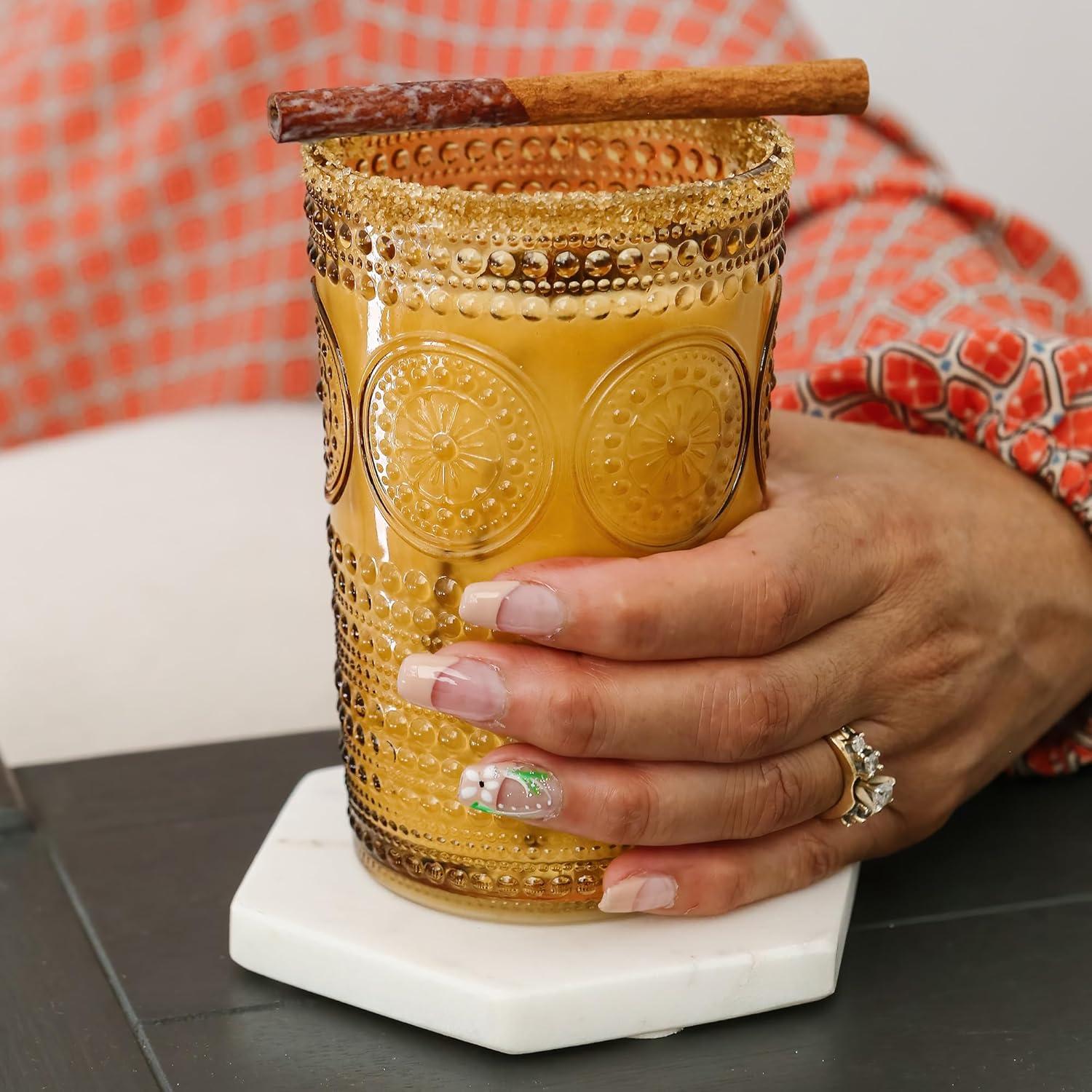 imageKate Aspen Hobnail Beaded Floral Amber Drinking Glasses Set of 6 13 oz Vintage Glassware Set Cocktail Glass Set Juice Glass Water Cups Great Hostess Gift ampamp Gift for New Home OwnersAmber