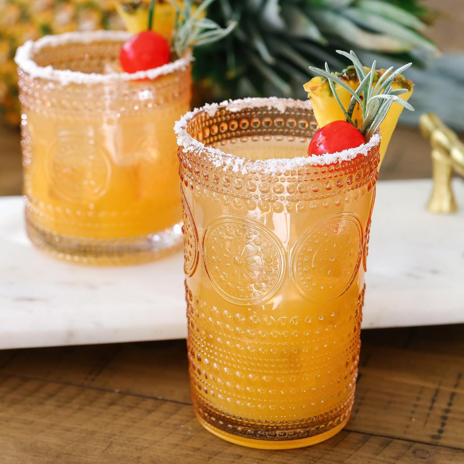 imageKate Aspen Hobnail Beaded Floral Amber Drinking Glasses Set of 6 13 oz Vintage Glassware Set Cocktail Glass Set Juice Glass Water Cups Great Hostess Gift ampamp Gift for New Home OwnersRose Gold