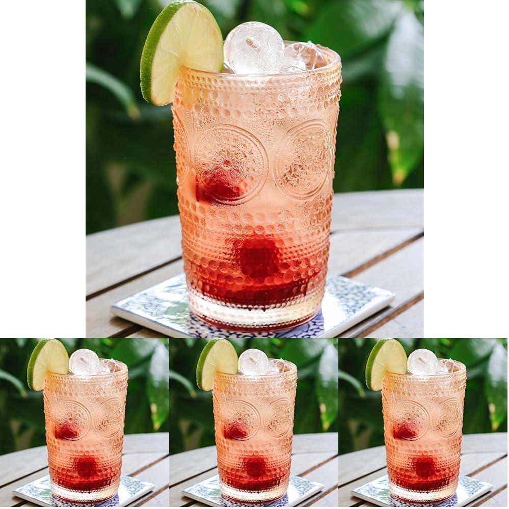 imageKate Aspen Hobnail Beaded Floral Amber Drinking Glasses Set of 6 13 oz Vintage Glassware Set Cocktail Glass Set Juice Glass Water Cups Great Hostess Gift ampamp Gift for New Home OwnersRose Gold