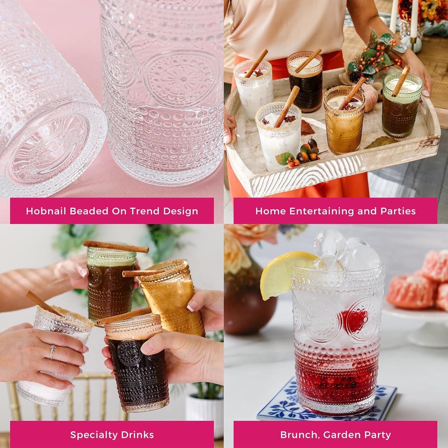 imageKate Aspen Hobnail Beaded Floral Amber Drinking Glasses Set of 6 13 oz Vintage Glassware Set Cocktail Glass Set Juice Glass Water Cups Great Hostess Gift ampamp Gift for New Home OwnersClear