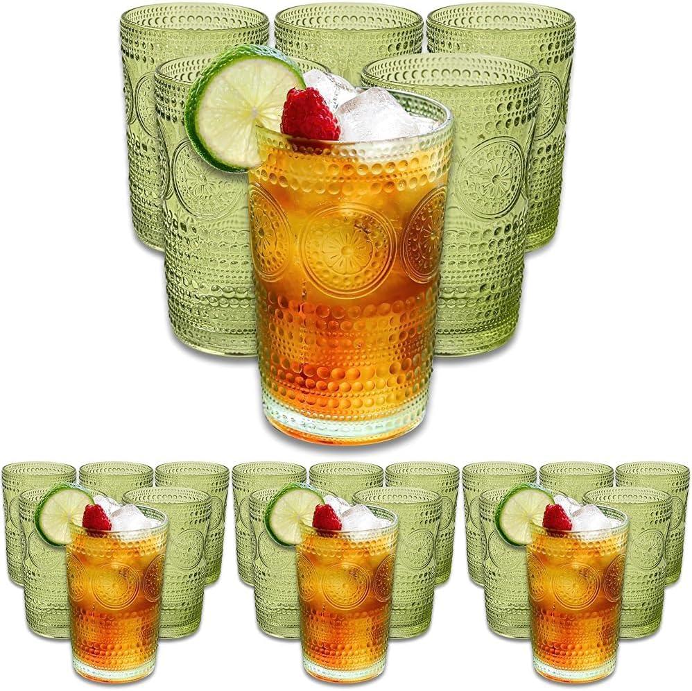 imageKate Aspen Hobnail Beaded Floral Amber Drinking Glasses Set of 6 13 oz Vintage Glassware Set Cocktail Glass Set Juice Glass Water Cups Great Hostess Gift ampamp Gift for New Home OwnersGreen