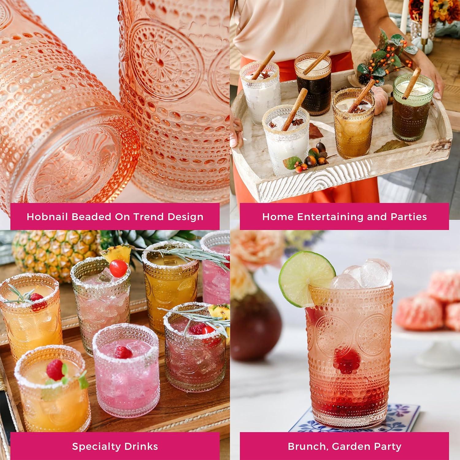 imageKate Aspen Hobnail Beaded Floral Amber Drinking Glasses Set of 6 13 oz Vintage Glassware Set Cocktail Glass Set Juice Glass Water Cups Great Hostess Gift ampamp Gift for New Home OwnersRose Gold