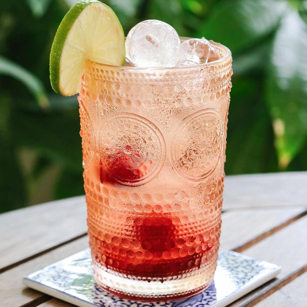 imageKate Aspen Hobnail Beaded Floral Amber Drinking Glasses Set of 6 13 oz Vintage Glassware Set Cocktail Glass Set Juice Glass Water Cups Great Hostess Gift ampamp Gift for New Home OwnersRose Gold