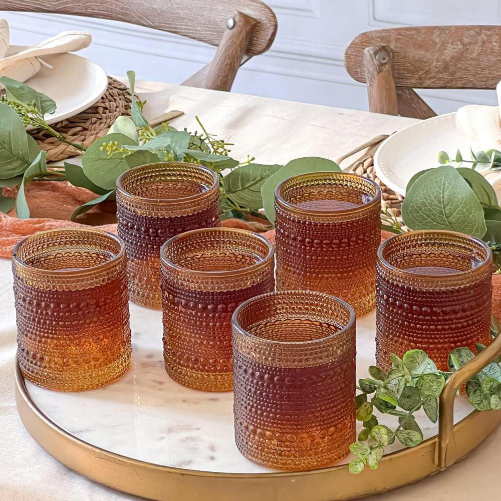 imageKate Aspen MultiColor Hobnail Beaded Drinking Glasses Set of 24 10 oz Vintage Glassware Set Cocktail Glass Set Juice Glass Water Cups  Makes A Great Hostess Gift or Gift for New Home OwnersAmber