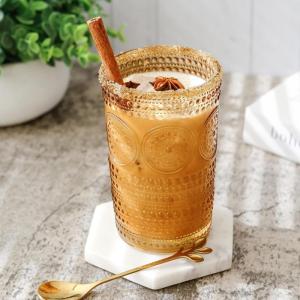 Kate Aspen Hobnail Beaded Floral Amber Drinking Glasses Set of 6, (13 oz) Vintage Glassware Set Cocktail Glass Set, Juice Glass, Water Cups | Great Hostess Gift & Gift for New Home Owners(Amber)