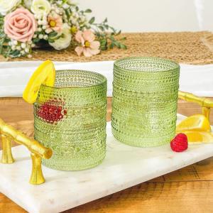 Kate Aspen Multi-Color Hobnail Beaded Drinking Glasses Set of 24, (10 oz) Vintage Glassware Set Cocktail Glass Set, Juice Glass, Water Cups | Makes A Great Hostess Gift or Gift for New Home Owners(Sage Green)