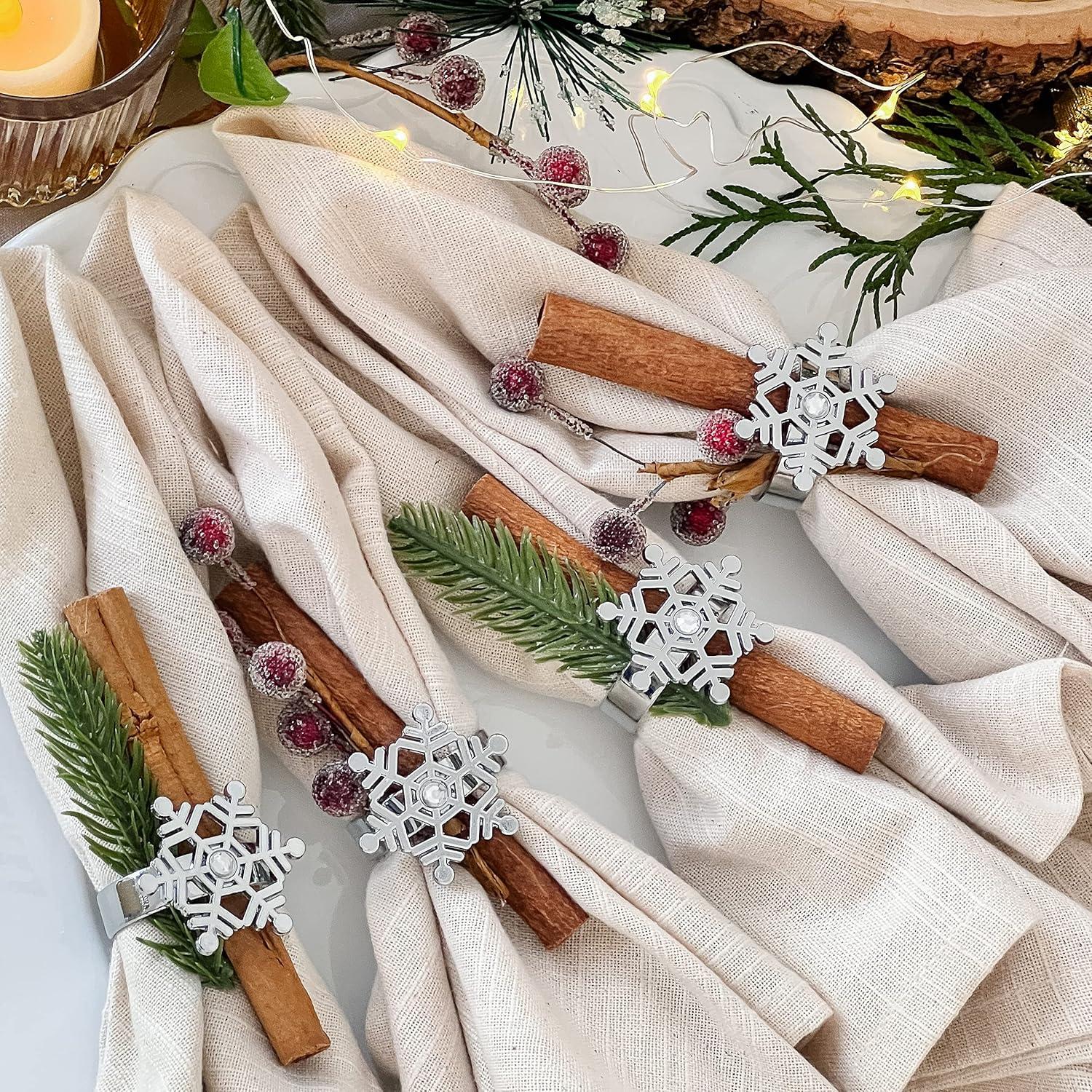 imageKate Aspen Sparkling Silver Snowflake Christmas Napkin Rings Set of 4 Christmas Table Decorations Napkin Holders