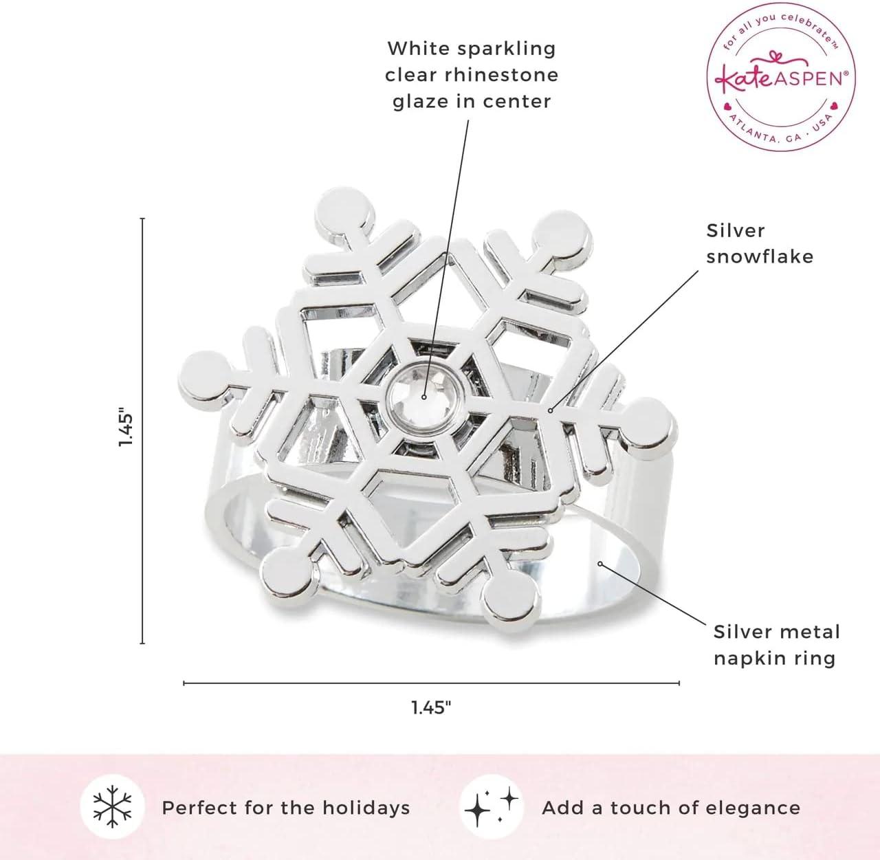 imageKate Aspen Sparkling Silver Snowflake Christmas Napkin Rings Set of 4 Christmas Table Decorations Napkin Holders