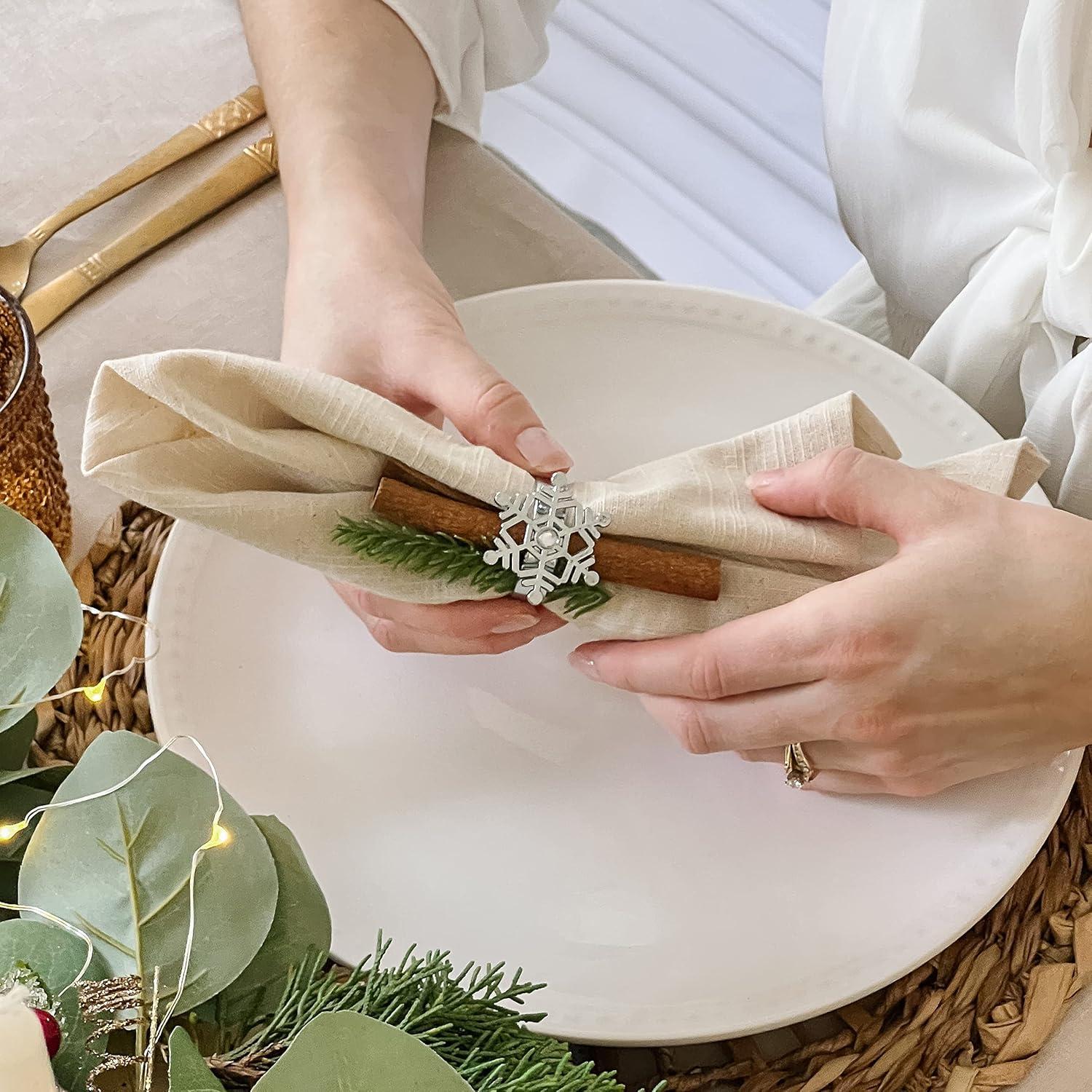 imageKate Aspen Sparkling Silver Snowflake Christmas Napkin Rings Set of 4 Christmas Table Decorations Napkin Holders