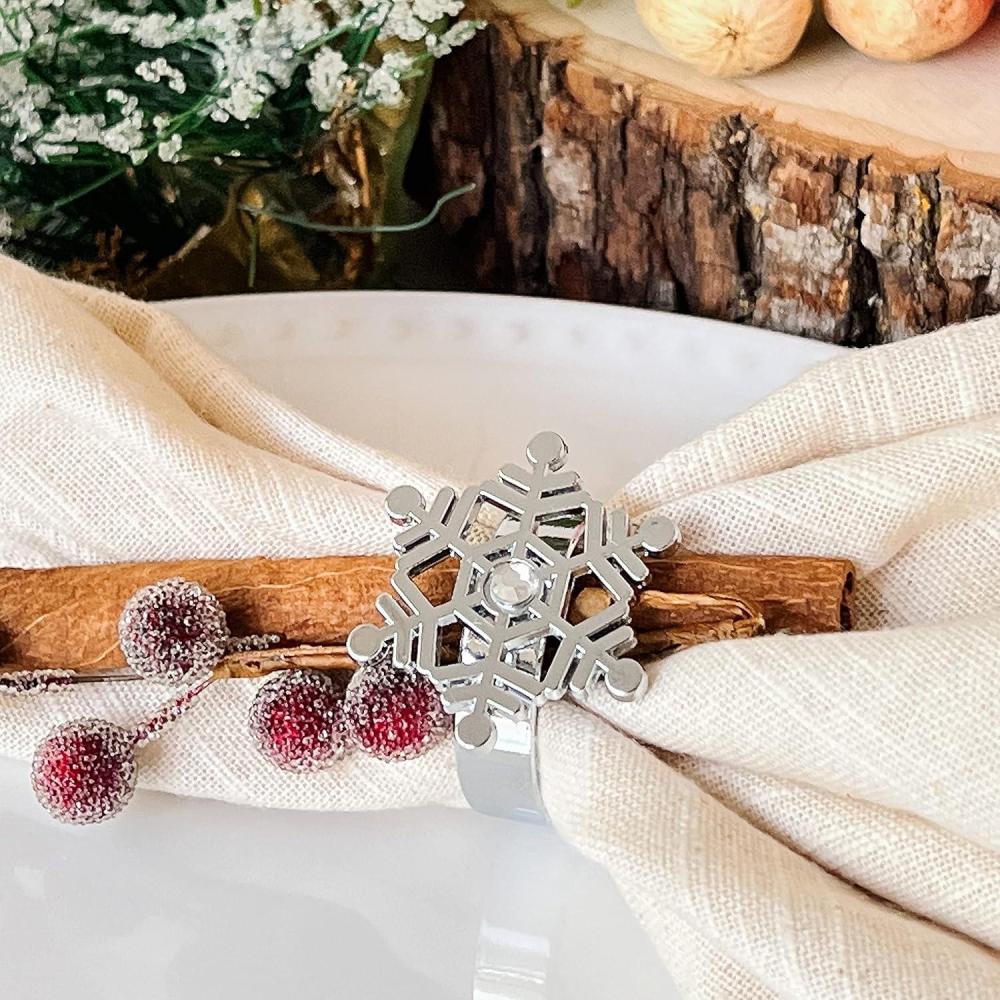 imageKate Aspen Sparkling Silver Snowflake Christmas Napkin Rings Set of 4 Christmas Table Decorations Napkin Holders