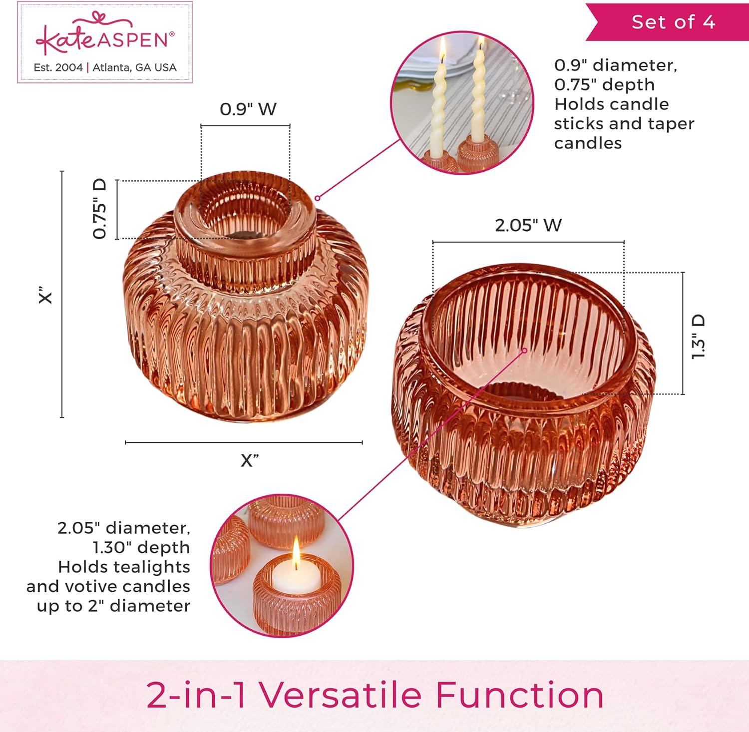 imageKate Aspen Rose Gold Taper Candle Holders for Candlesticks Set of 4 Ribbed Glass Candlestick Holders Votive Candle Holder Decor Accents Pink Room Styling Wedding ampamp Home Centerpieces Table DecorRose Gold