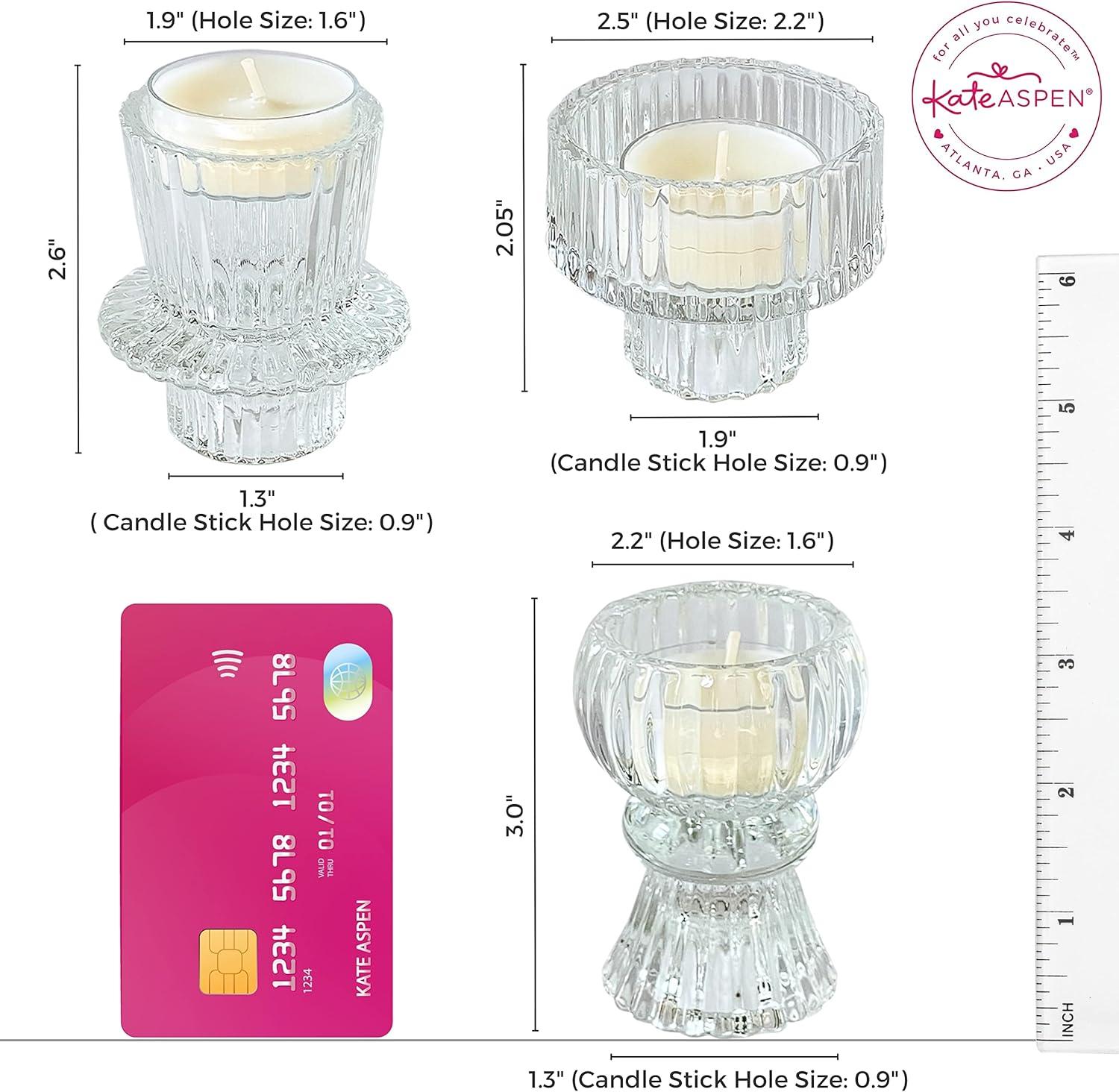 imageKate Aspen Rose Gold Taper Candle Holders for Candlesticks Set of 4 Ribbed Glass Candlestick Holders Votive Candle Holder Decor Accents Pink Room Styling Wedding ampamp Home Centerpieces Table DecorClear