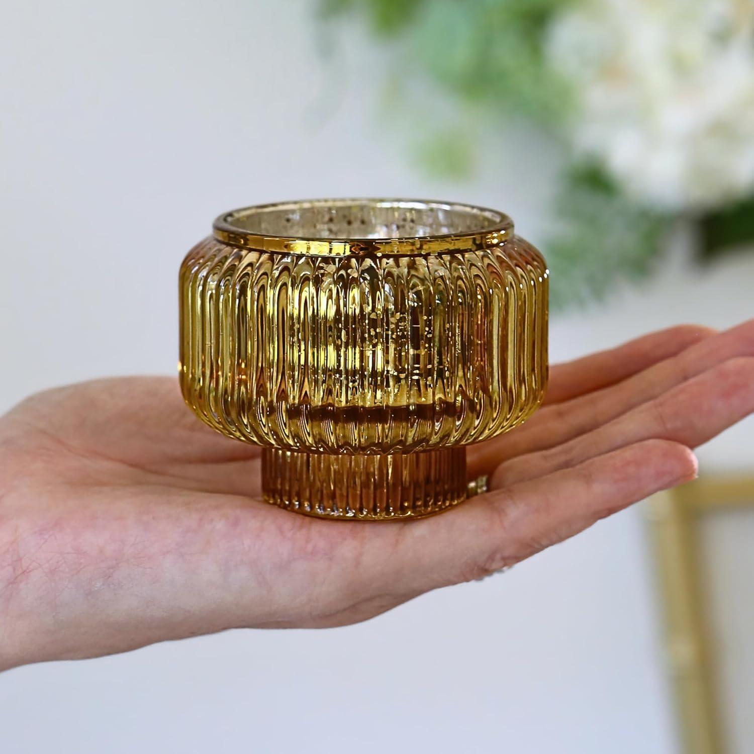 imageKate Aspen Rose Gold Taper Candle Holders for Candlesticks Set of 4 Ribbed Glass Candlestick Holders Votive Candle Holder Decor Accents Pink Room Styling Wedding ampamp Home Centerpieces Table DecorGold