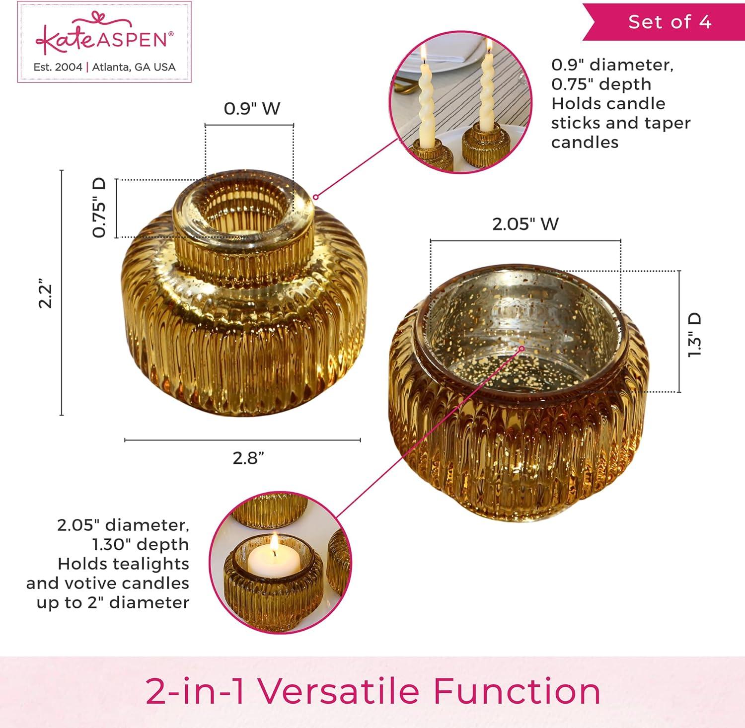 imageKate Aspen Rose Gold Taper Candle Holders for Candlesticks Set of 4 Ribbed Glass Candlestick Holders Votive Candle Holder Decor Accents Pink Room Styling Wedding ampamp Home Centerpieces Table DecorGold