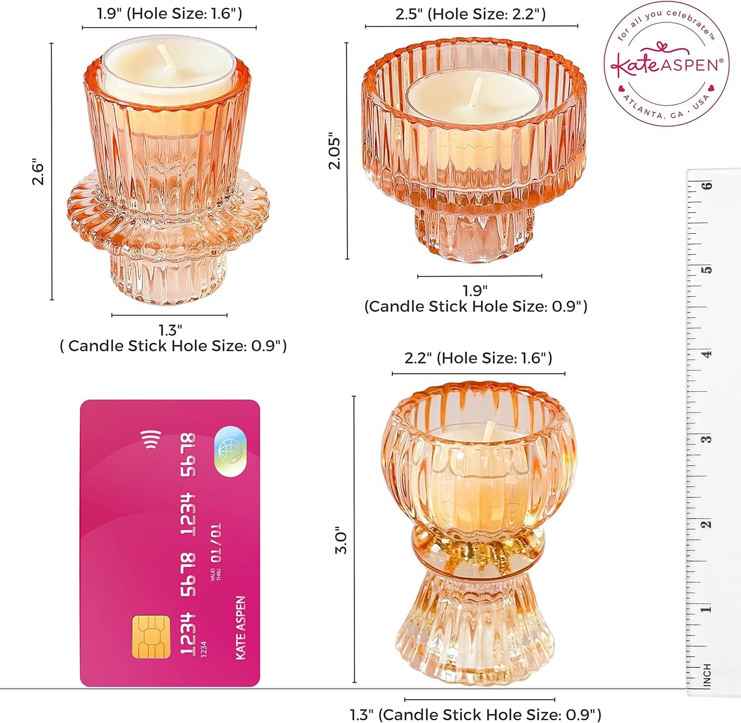 imageKate Aspen Rose Gold Taper Candle Holders for Candlesticks Set of 4 Ribbed Glass Candlestick Holders Votive Candle Holder Decor Accents Pink Room Styling Wedding ampamp Home Centerpieces Table DecorRose Gold