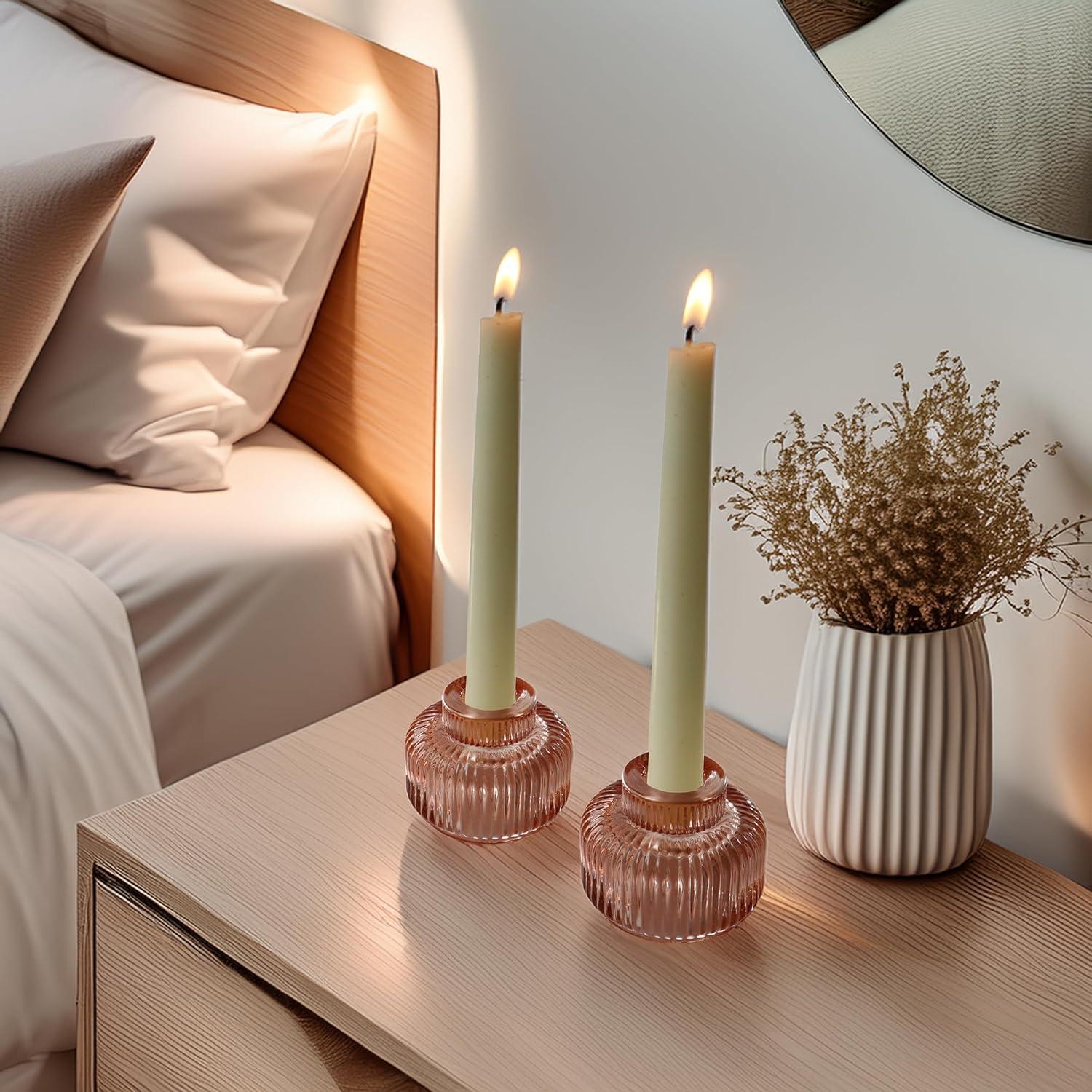 imageKate Aspen Rose Gold Taper Candle Holders for Candlesticks Set of 4 Ribbed Glass Candlestick Holders Votive Candle Holder Decor Accents Pink Room Styling Wedding ampamp Home Centerpieces Table DecorRose Gold