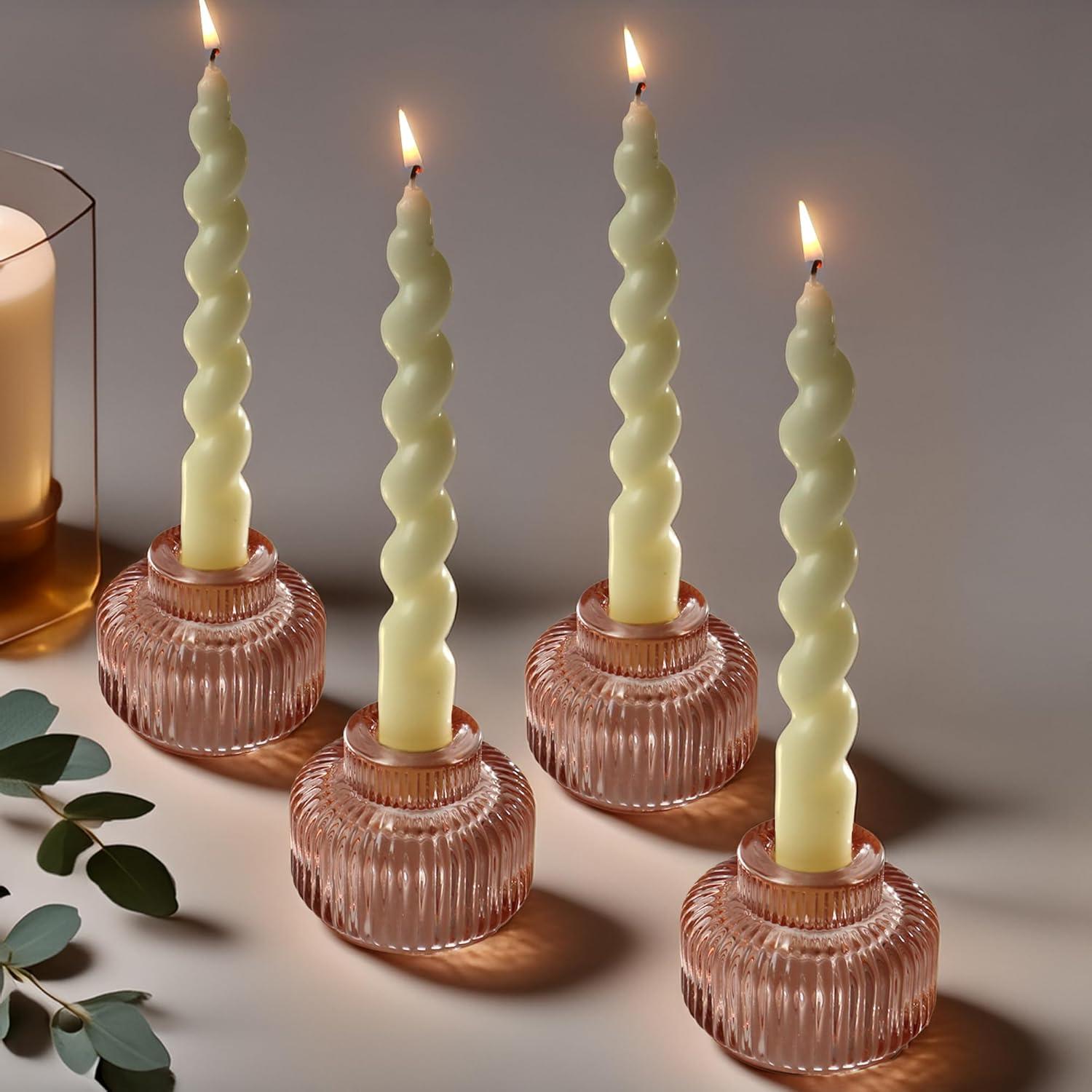 imageKate Aspen Rose Gold Taper Candle Holders for Candlesticks Set of 4 Ribbed Glass Candlestick Holders Votive Candle Holder Decor Accents Pink Room Styling Wedding ampamp Home Centerpieces Table DecorRose Gold